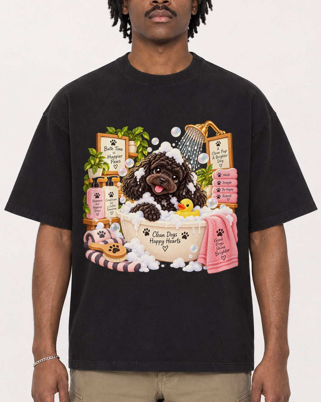 Mockup Boxy Heavyweight Tee Black male close-up 04