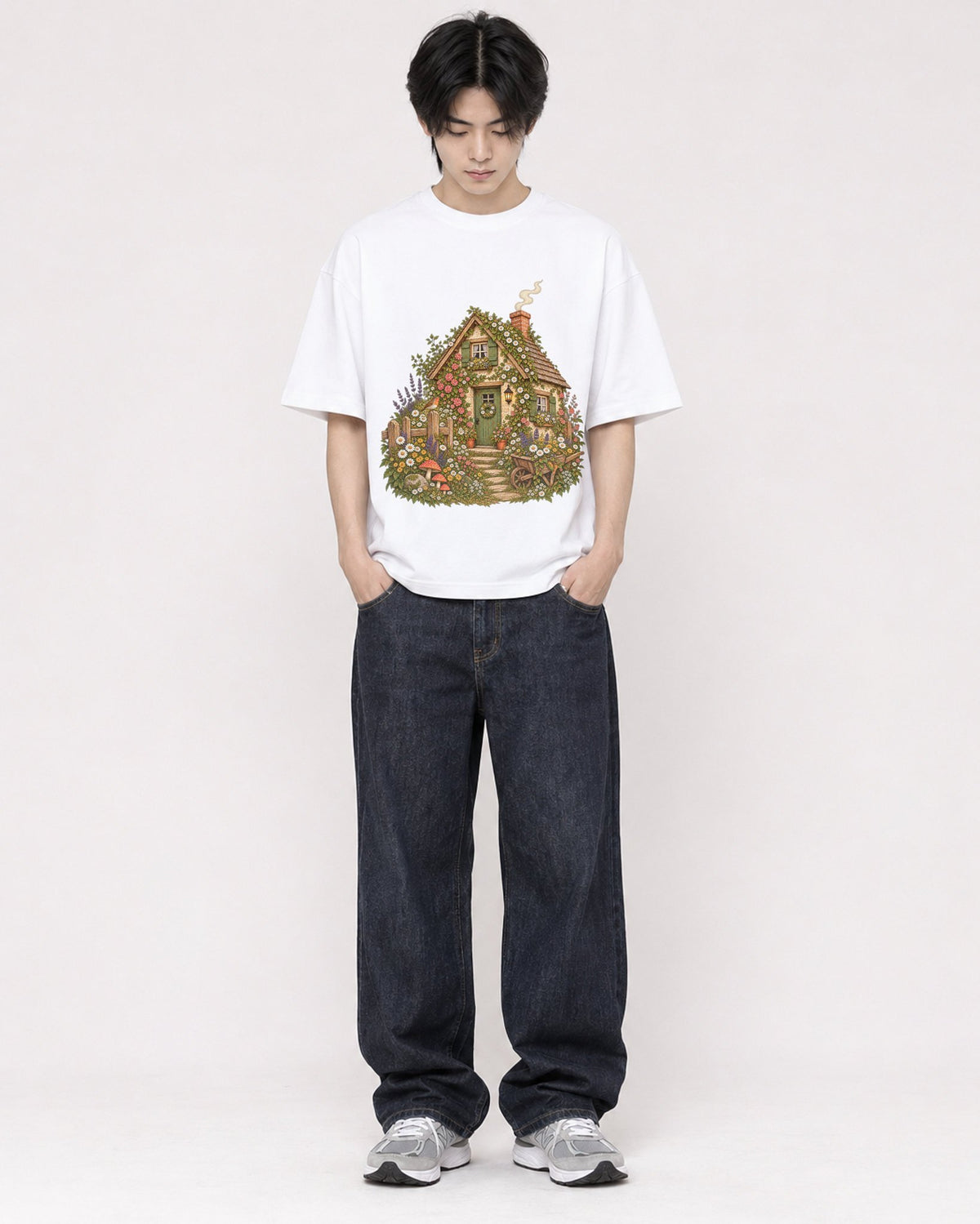 Mockup Boxy Heavyweight Tee White male full-body 11