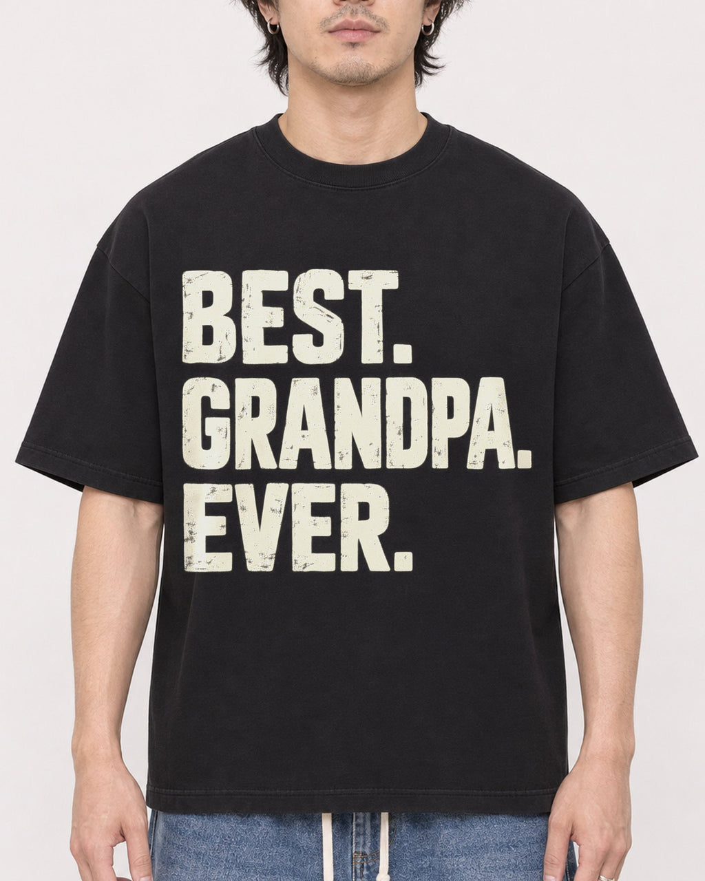 Mockup Boxy Heavyweight Tee Black male close-up 03