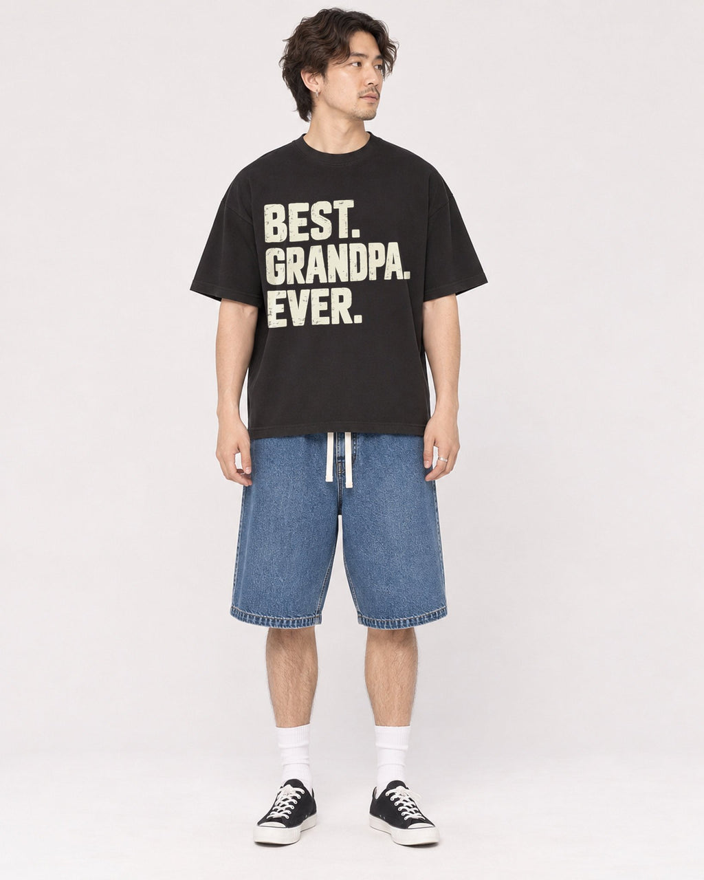 Mockup Boxy Heavyweight Tee Black male full-body 03