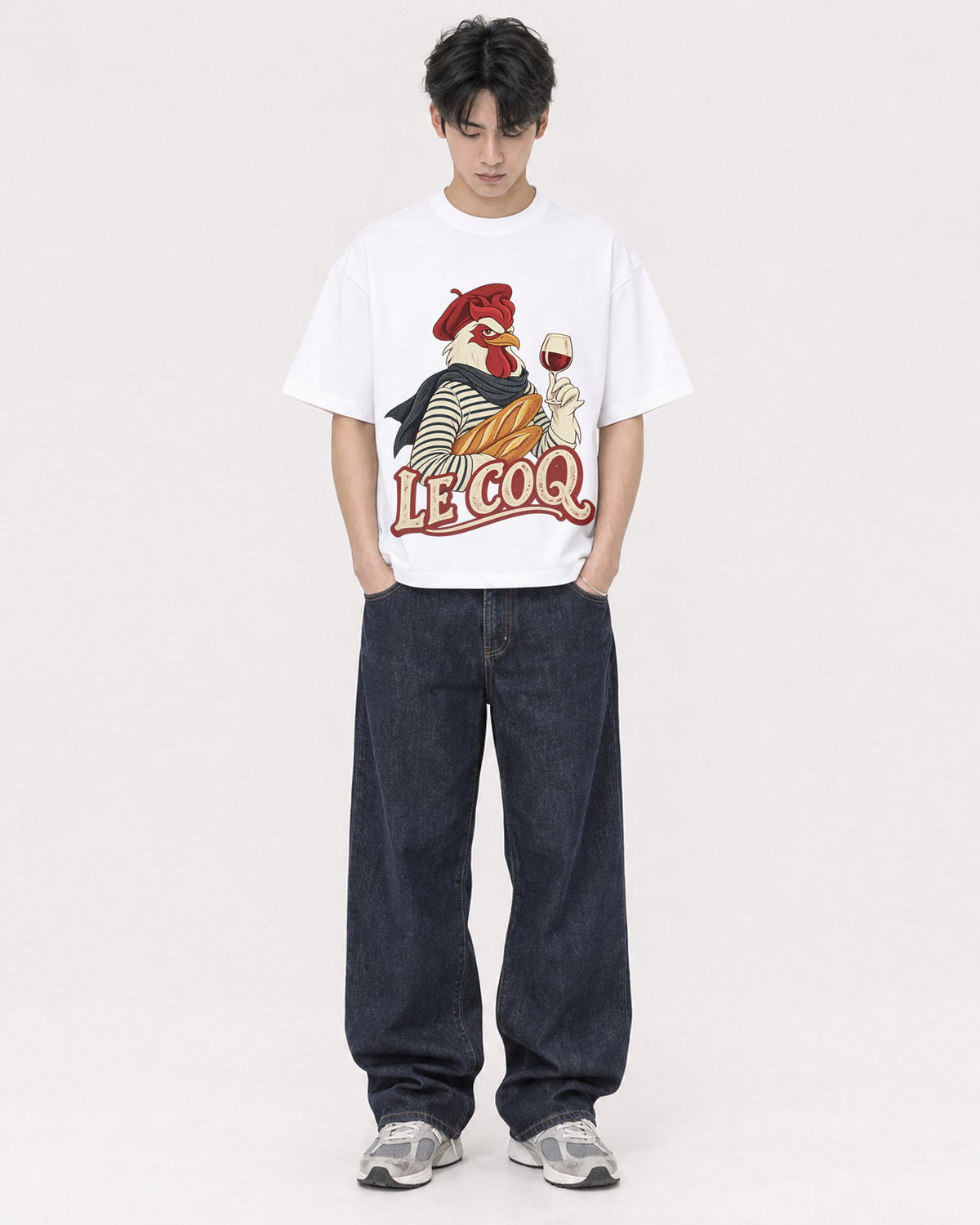 Mockup Boxy Heavyweight Tee White male full-body 31