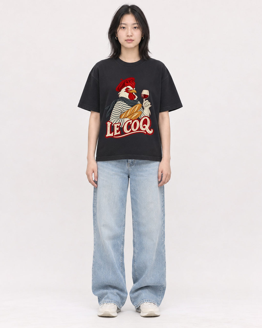 Mockup Boxy Heavyweight Tee Black female full-body 31
