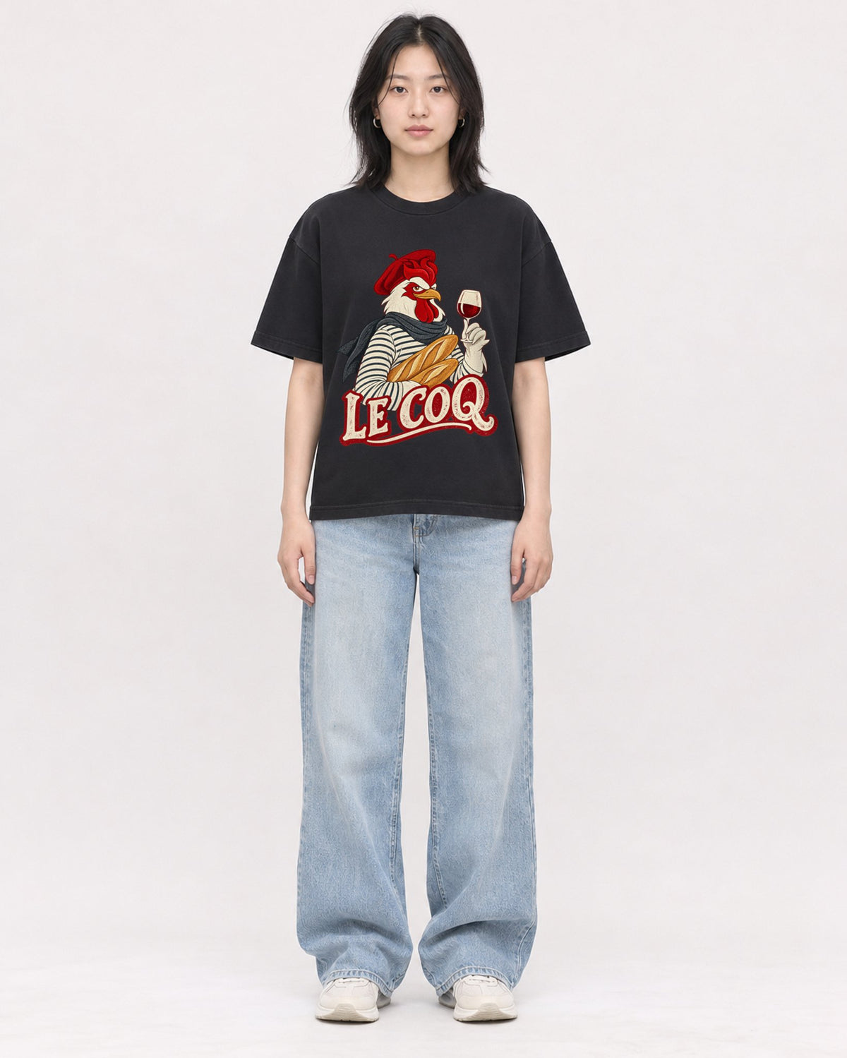 Mockup Boxy Heavyweight Tee Black female full-body 31