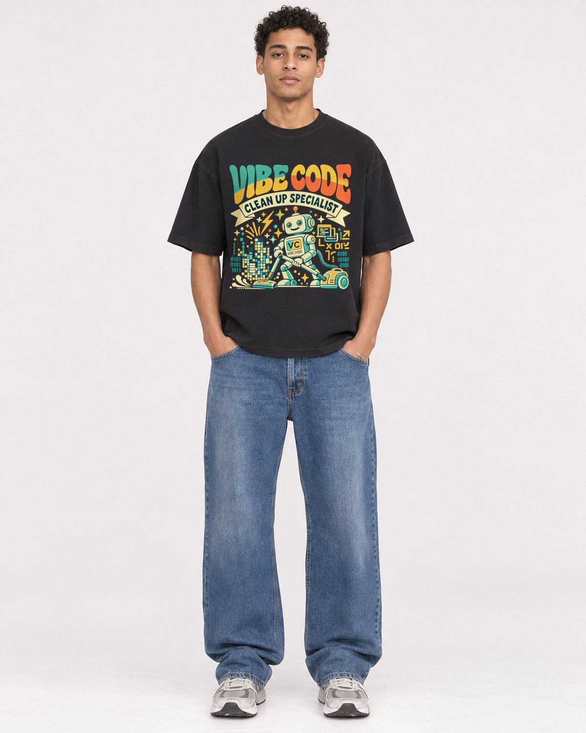 Mockup Boxy Heavyweight Tee Black male full-body 10