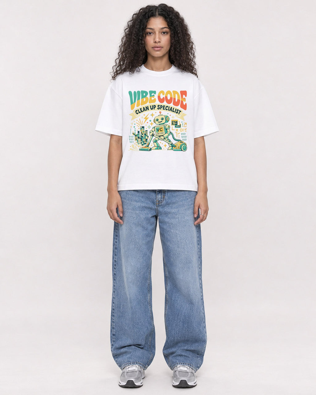 Mockup Boxy Heavyweight Tee White female full-body 10