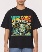 Mockup Boxy Heavyweight Tee Black male close-up 10
