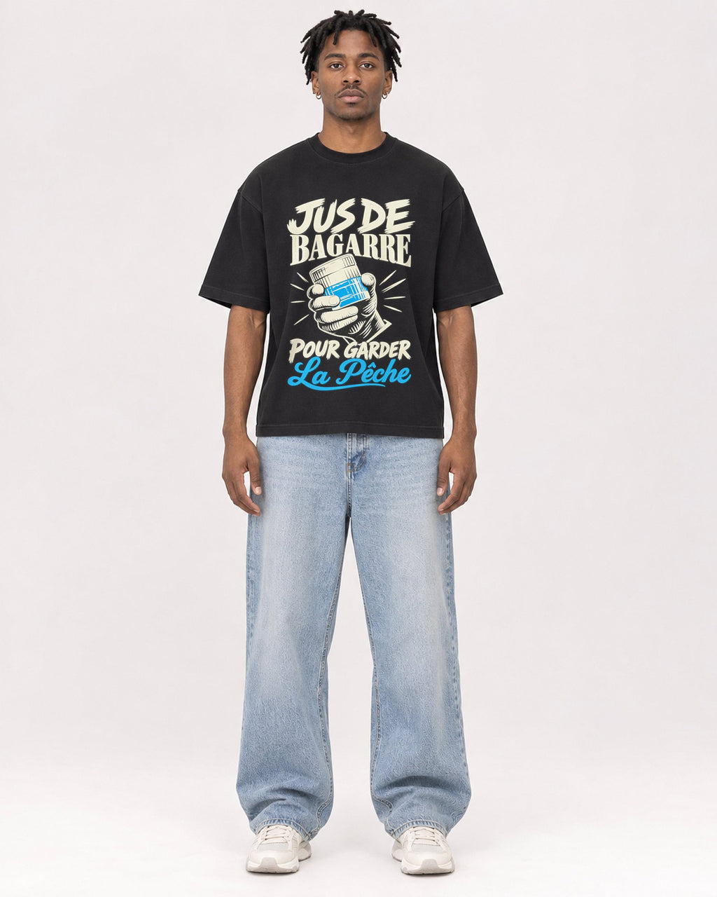 Mockup Boxy Heavyweight Tee Black male full-body 05