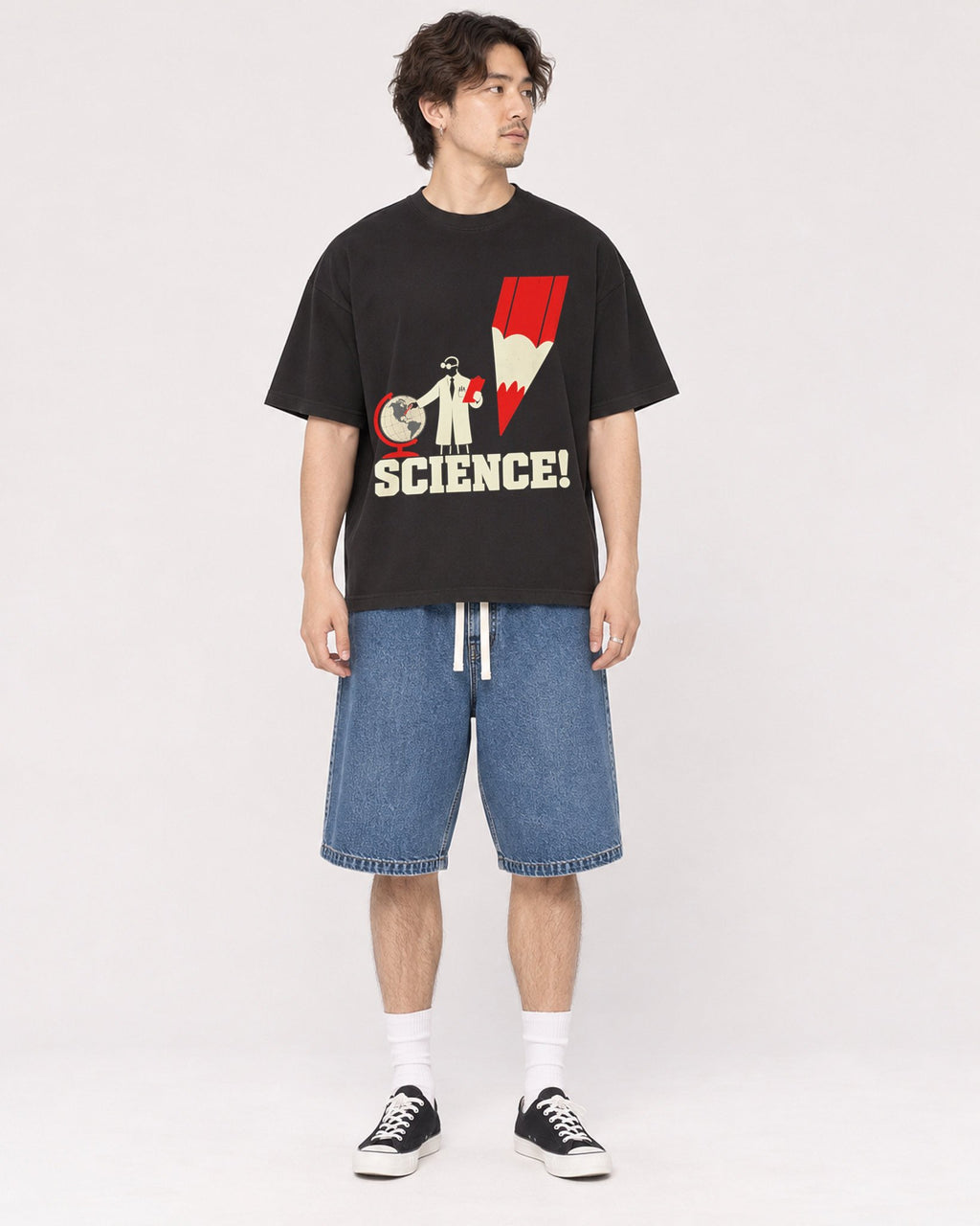 Mockup Boxy Heavyweight Tee Black male full-body 03