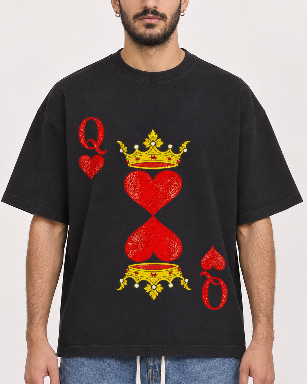 Mockup Boxy Heavyweight Tee Black male close-up 07