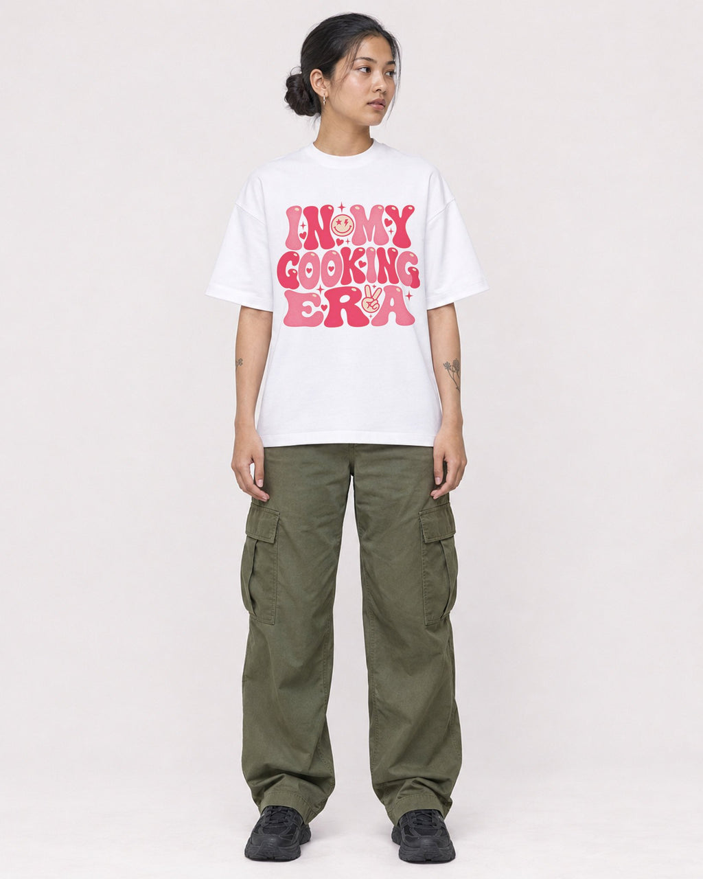 Mockup Boxy Heavyweight Tee White female full-body 12