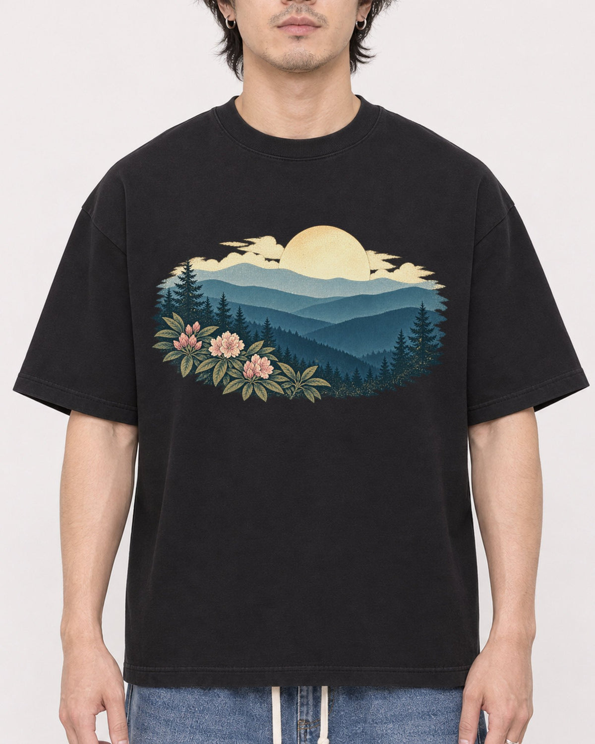 Mockup Boxy Heavyweight Tee Black male close-up 03