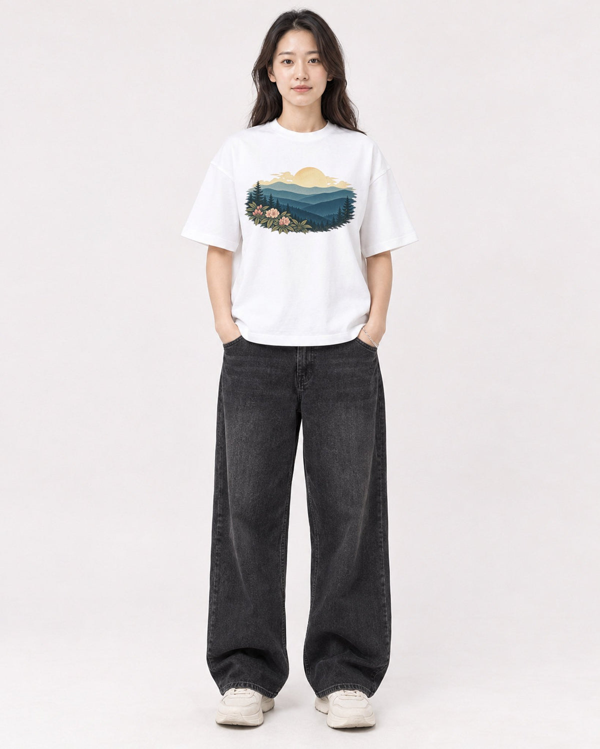 Mockup Boxy Heavyweight Tee White female full-body 03