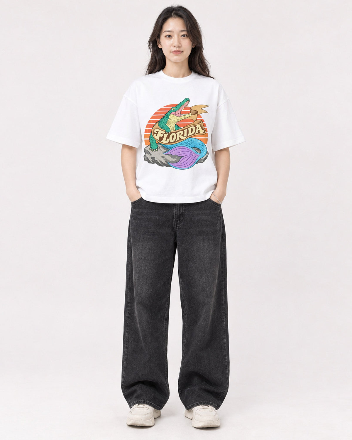 Mockup Boxy Heavyweight Tee White female full-body 03