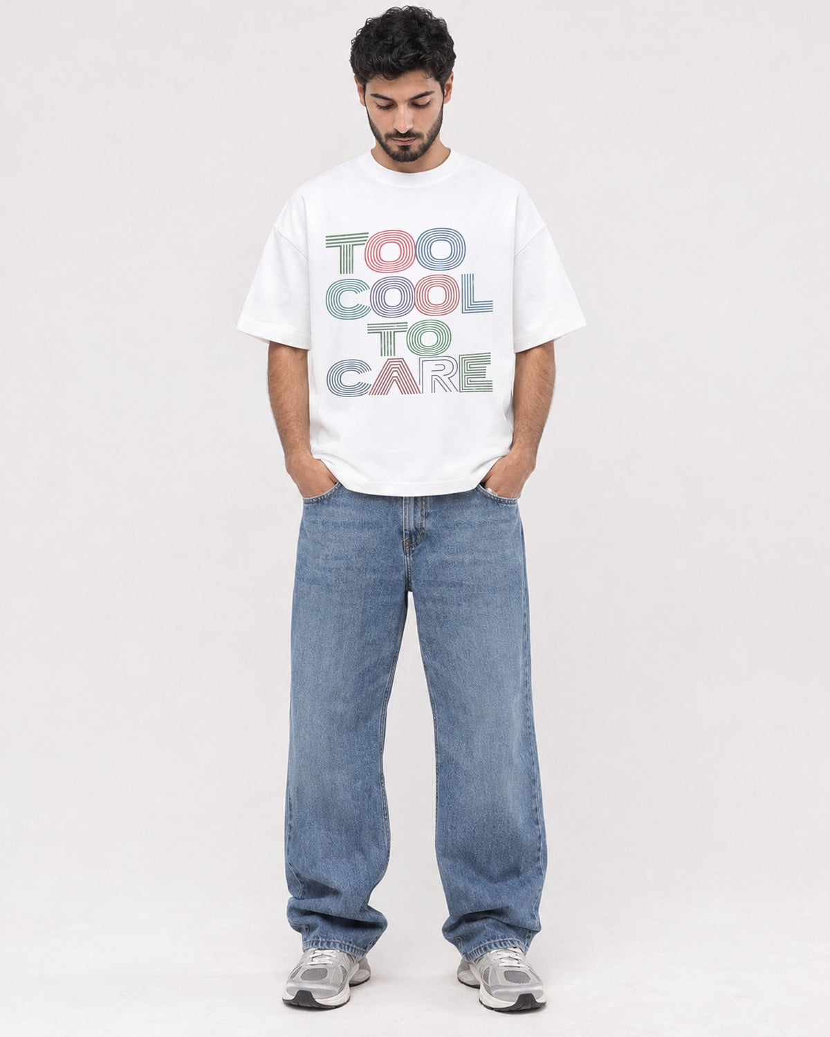 Mockup Boxy Heavyweight Tee White male full-body 07