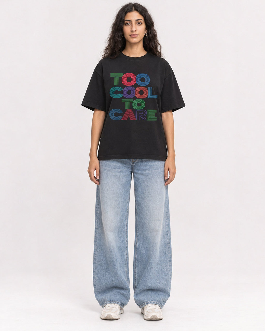 Mockup Boxy Heavyweight Tee Black female full-body 07