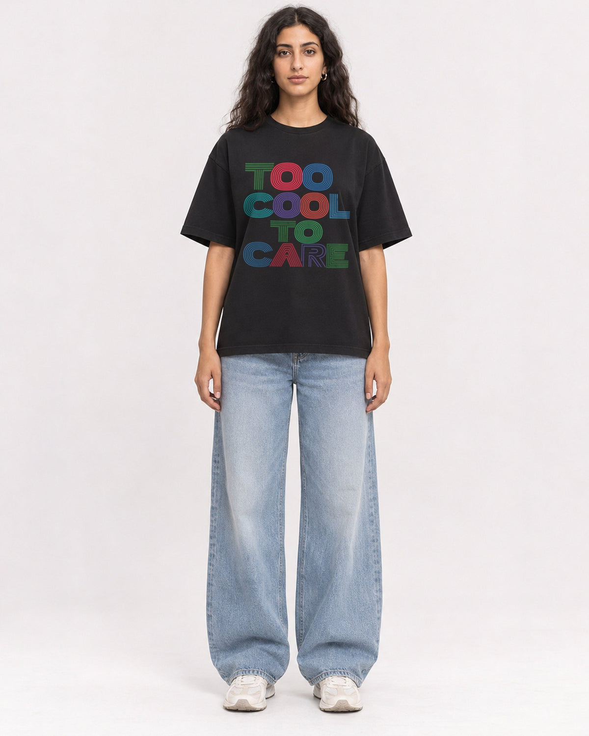 Mockup Boxy Heavyweight Tee Black female full-body 07