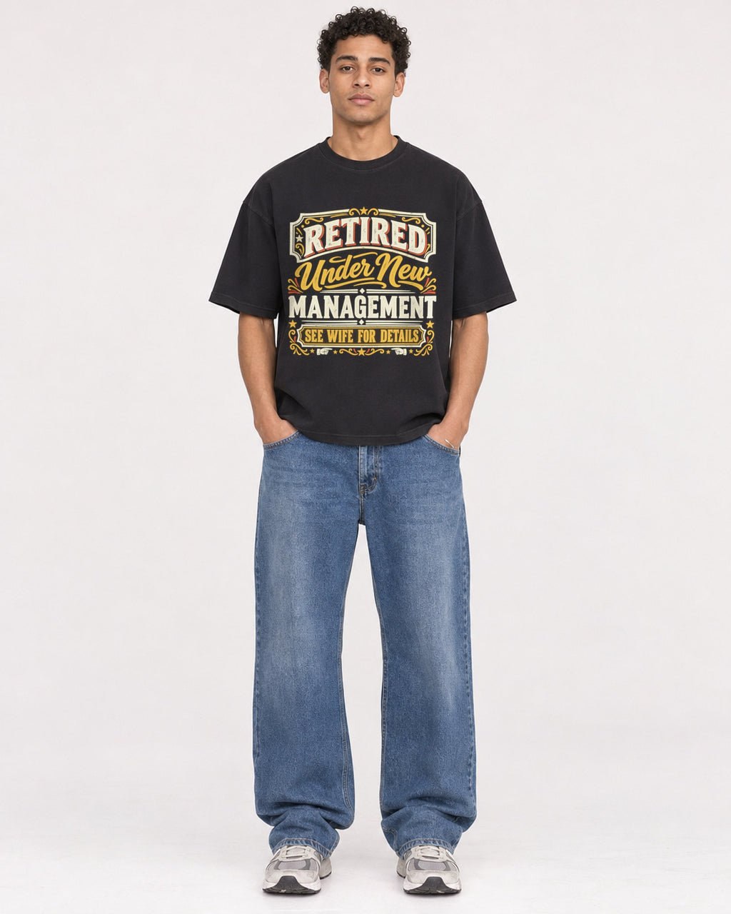 Mockup Boxy Heavyweight Tee Black male full-body 10