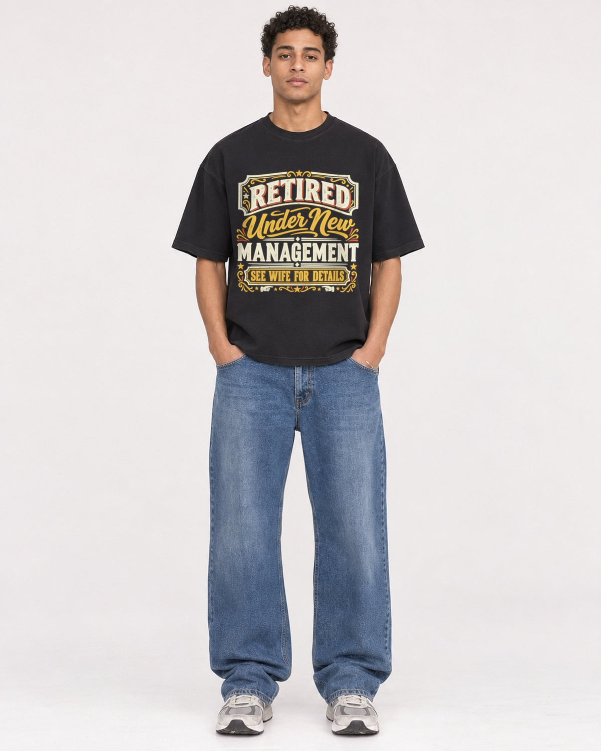Mockup Boxy Heavyweight Tee Black male full-body 10
