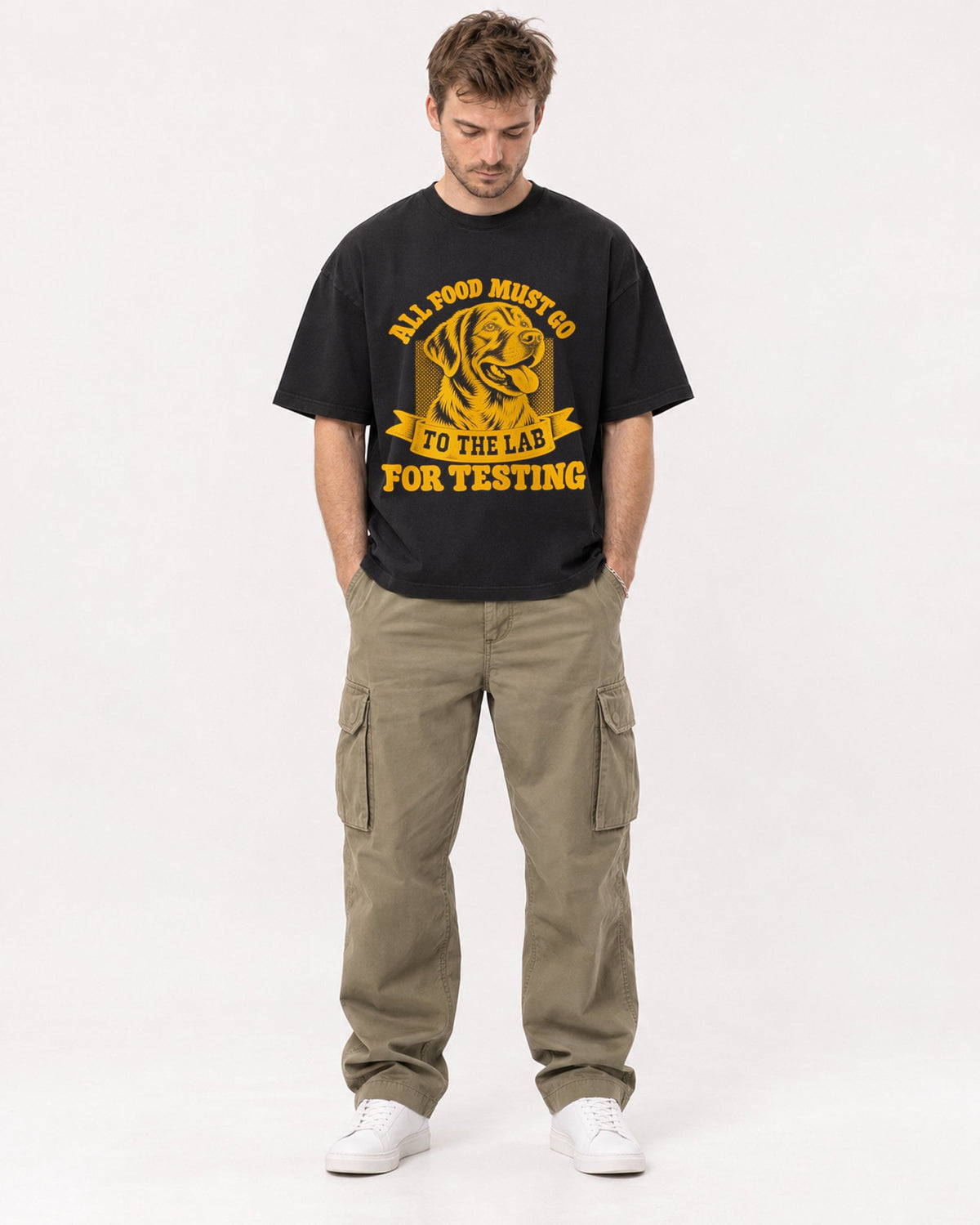 Mockup Boxy Heavyweight Tee Black male full-body 08