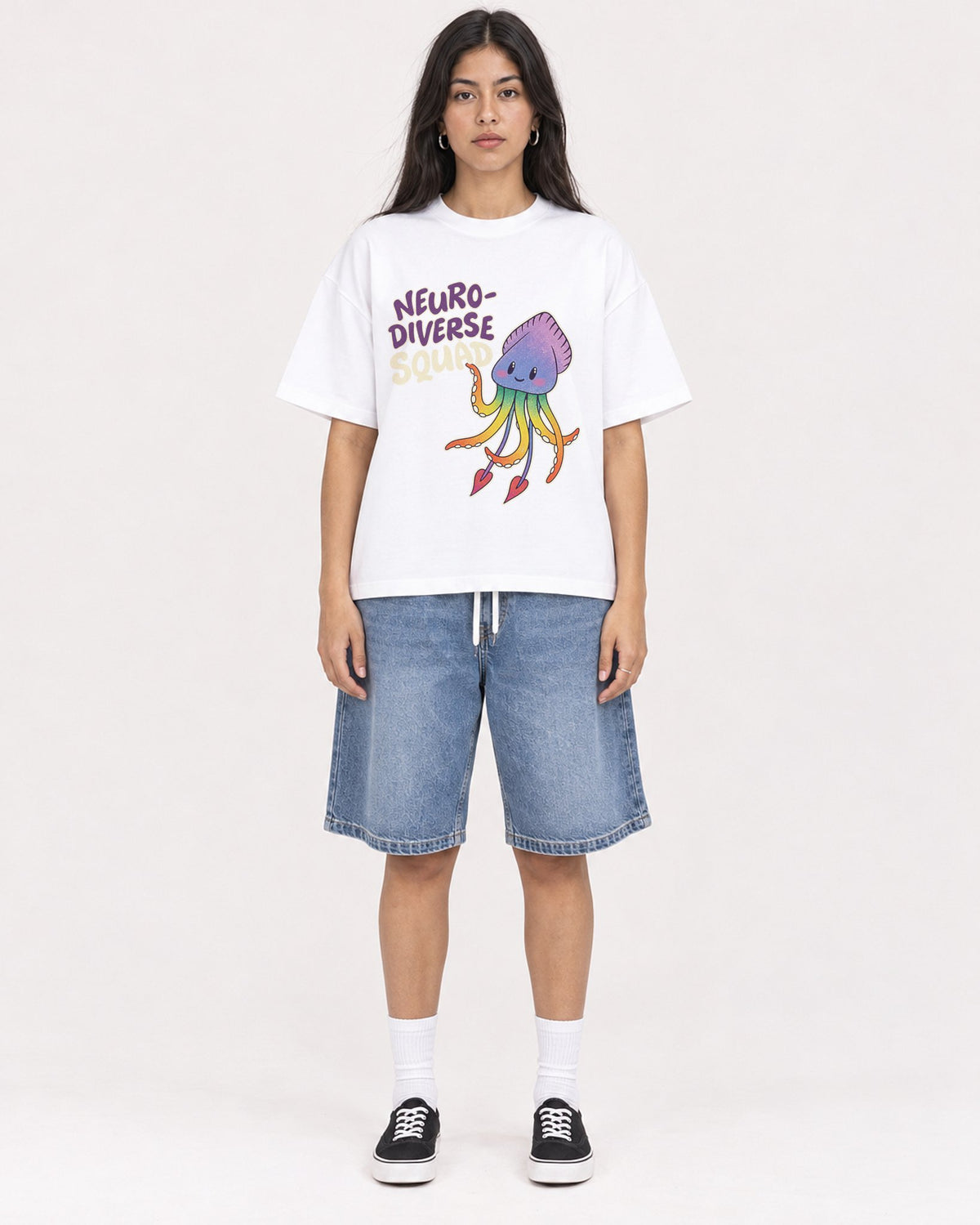 Mockup Boxy Heavyweight Tee White female full-body 46