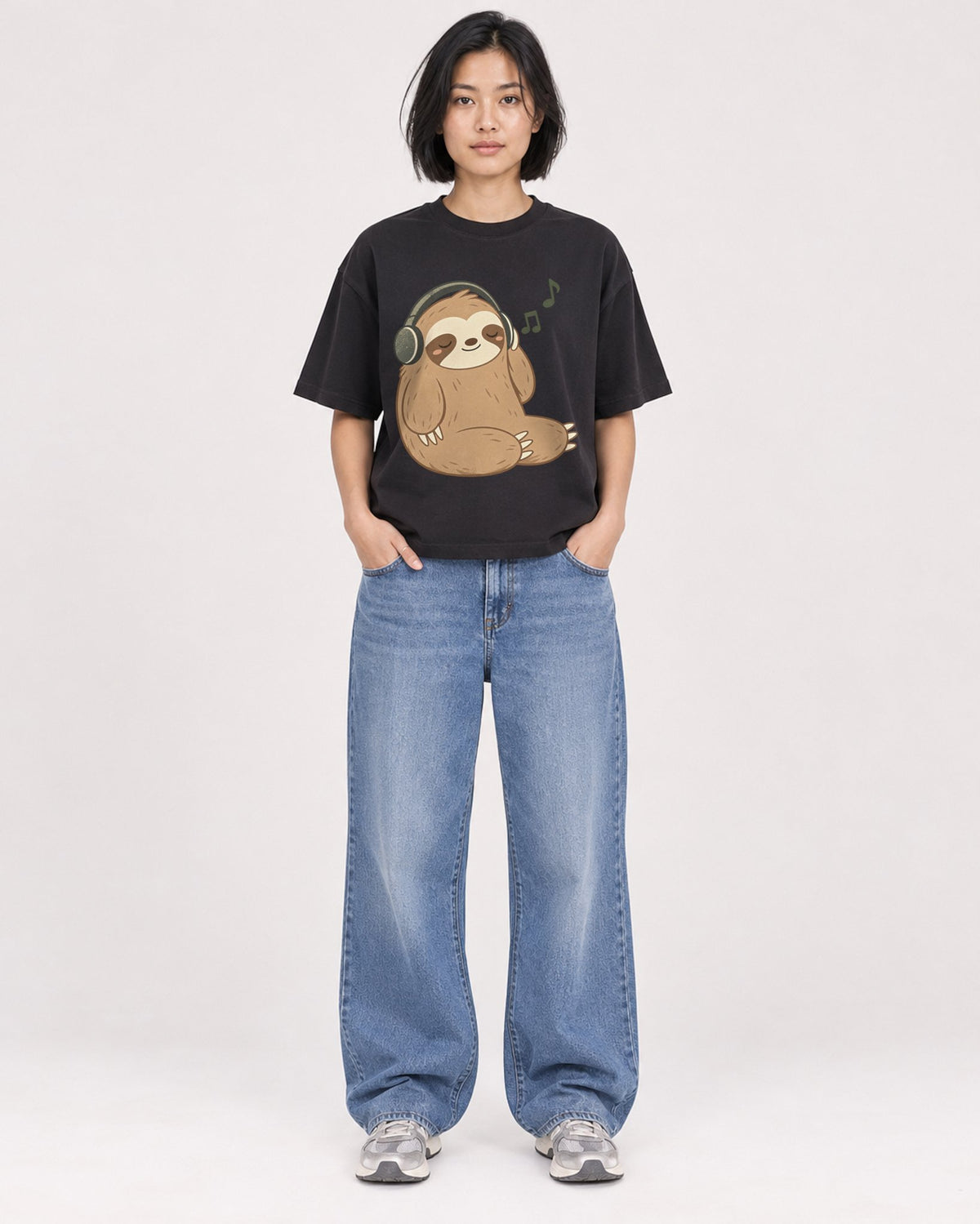 Mockup Boxy Heavyweight Tee Black female full-body 32