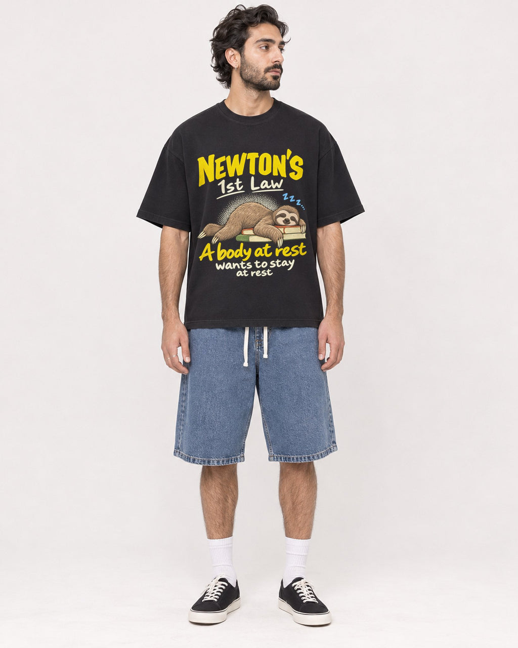 Mockup Boxy Heavyweight Tee Black male full-body 47