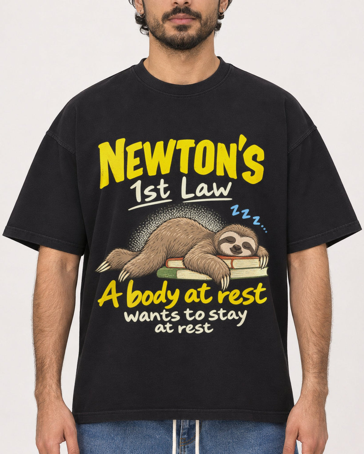 Mockup Boxy Heavyweight Tee Black male close-up 47