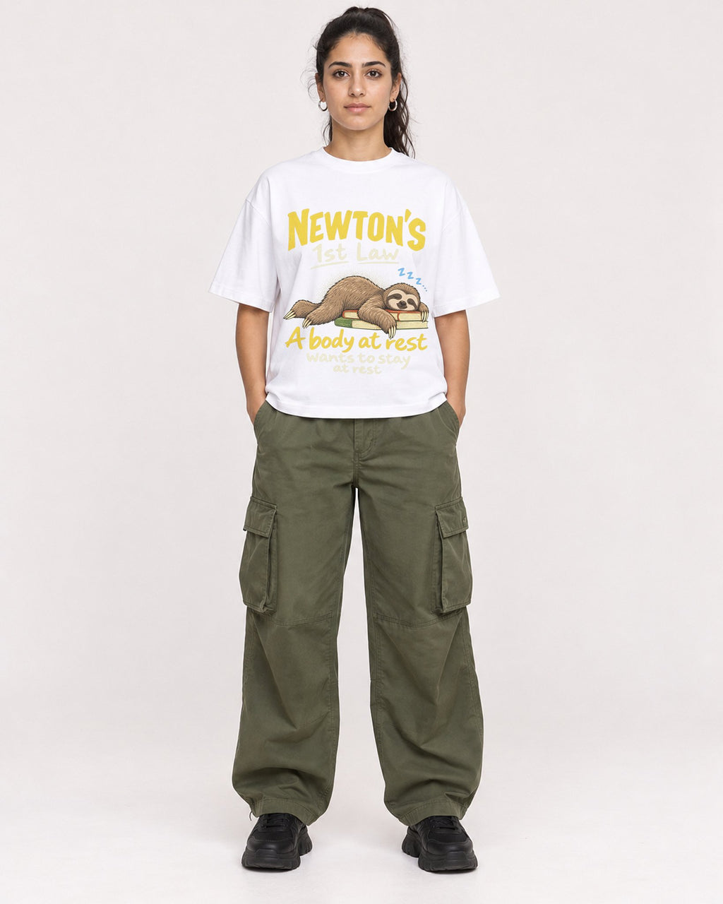 Mockup Boxy Heavyweight Tee White female full-body 47