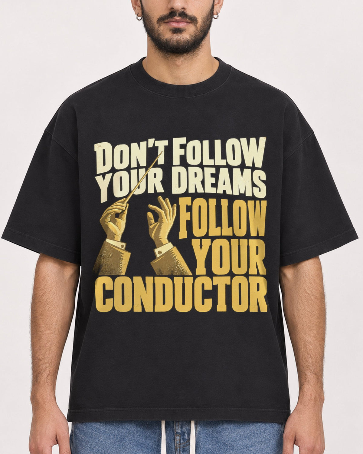 Mockup Boxy Heavyweight Tee Black male close-up 07