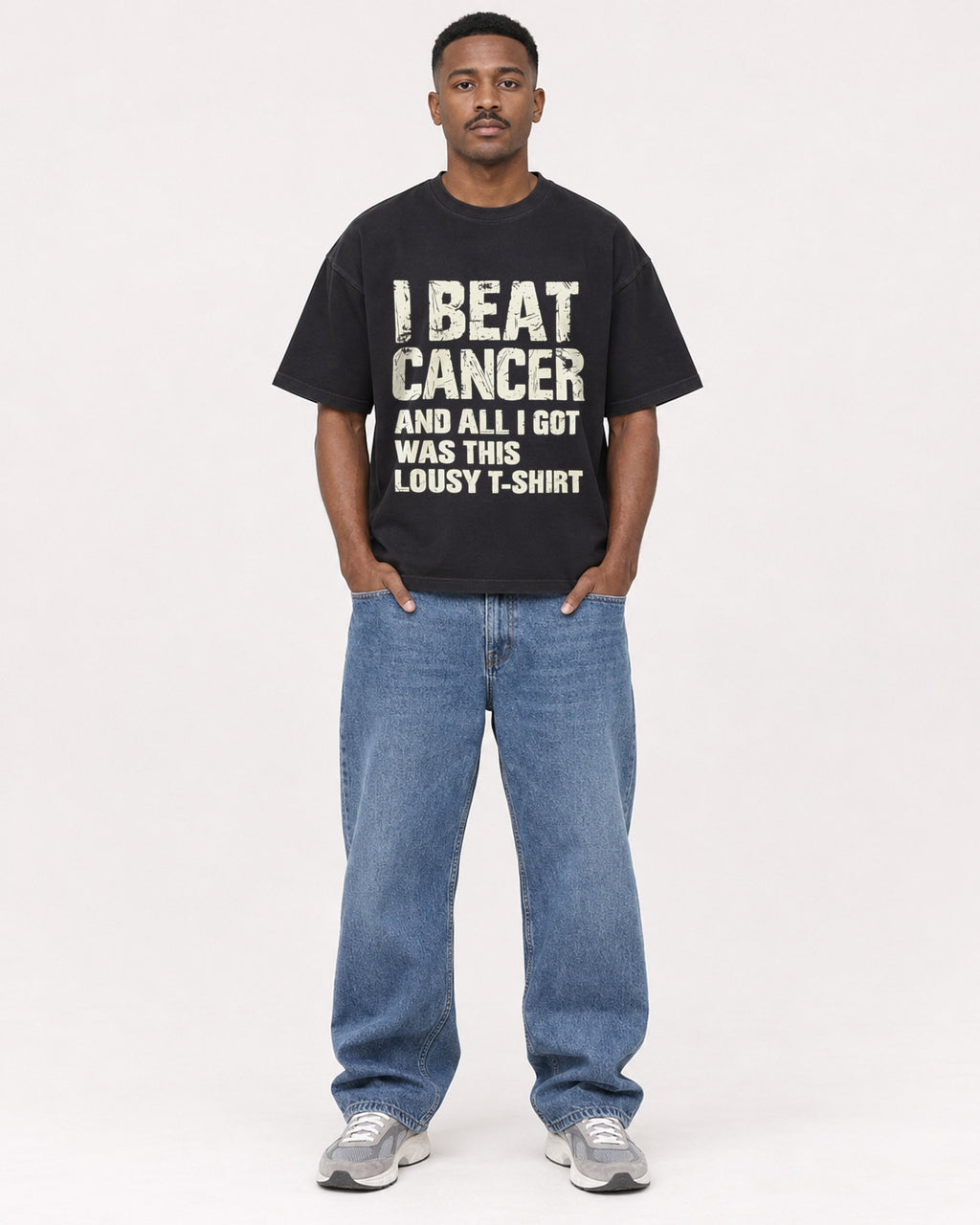 Mockup Boxy Heavyweight Tee Black male full-body 14