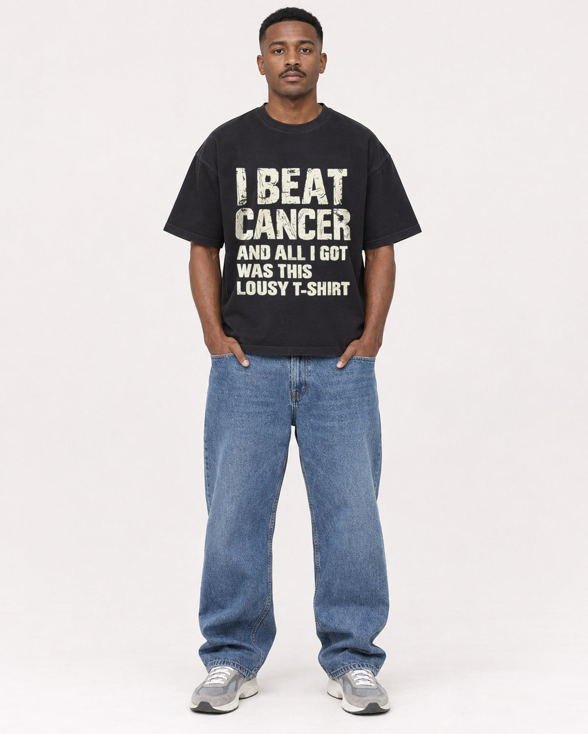 Mockup Boxy Heavyweight Tee Black male full-body 14