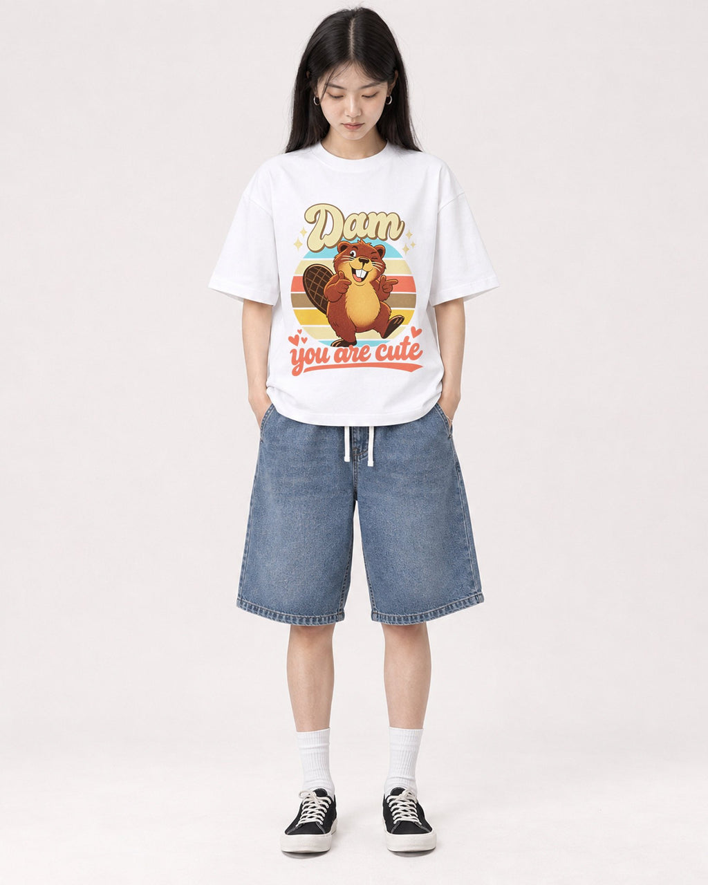 Mockup Boxy Heavyweight Tee White female full-body 01