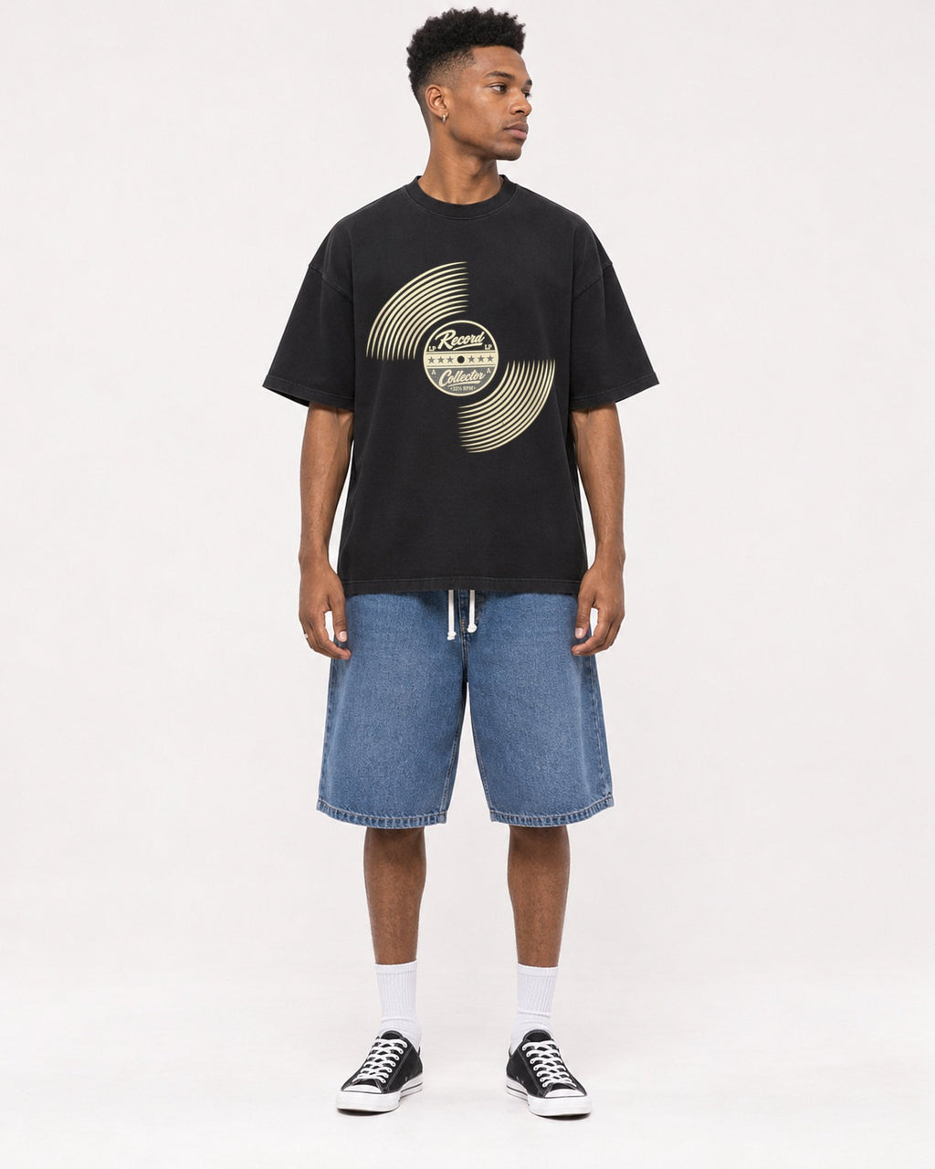 Mockup Boxy Heavyweight Tee Black male full-body 15