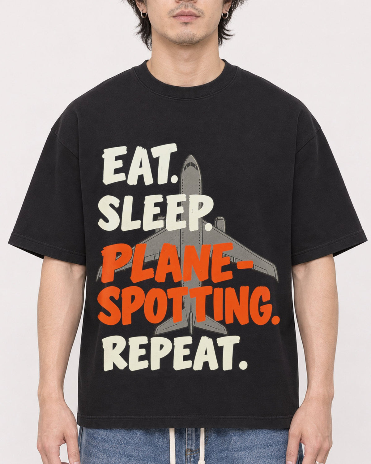 Mockup Boxy Heavyweight Tee Black male close-up 03