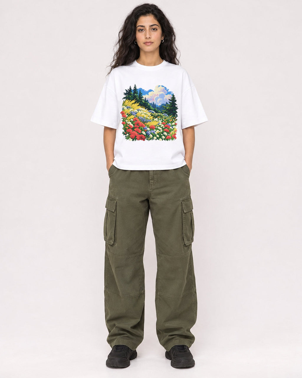 Mockup Boxy Heavyweight Tee White female full-body 07