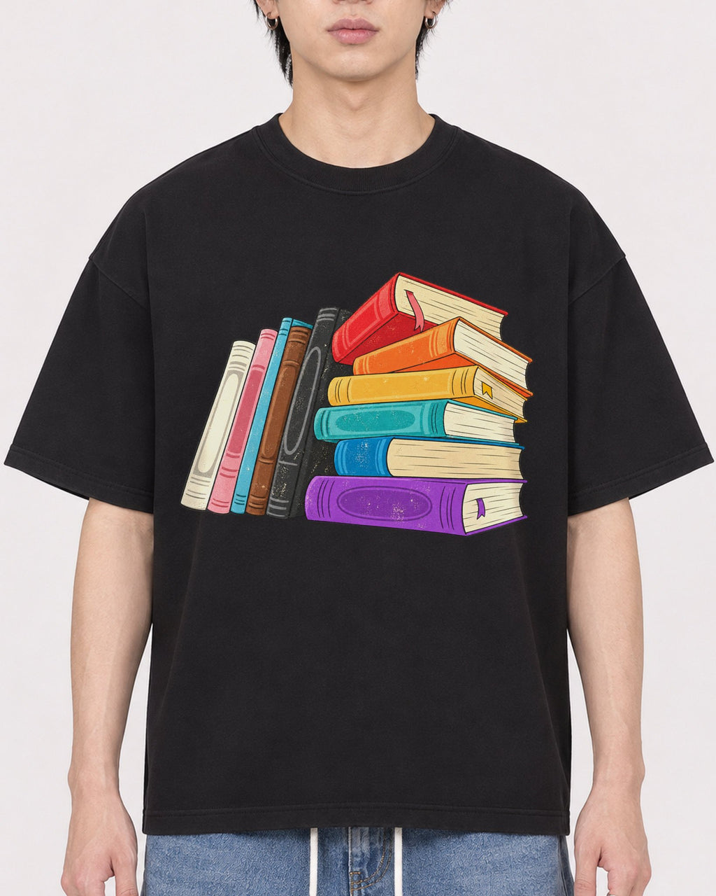 Mockup Boxy Heavyweight Tee Black male close-up 11