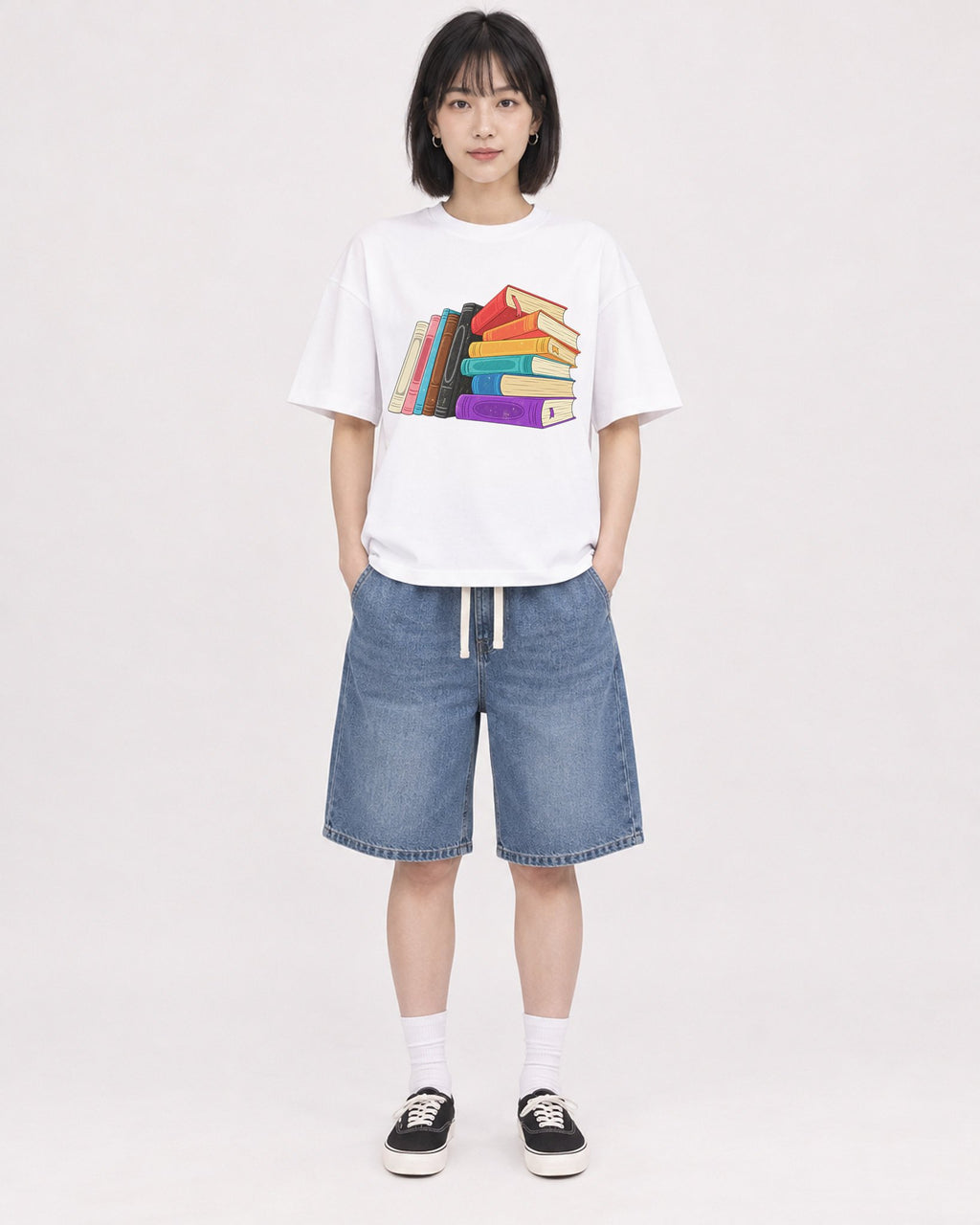 Mockup Boxy Heavyweight Tee White female full-body 11