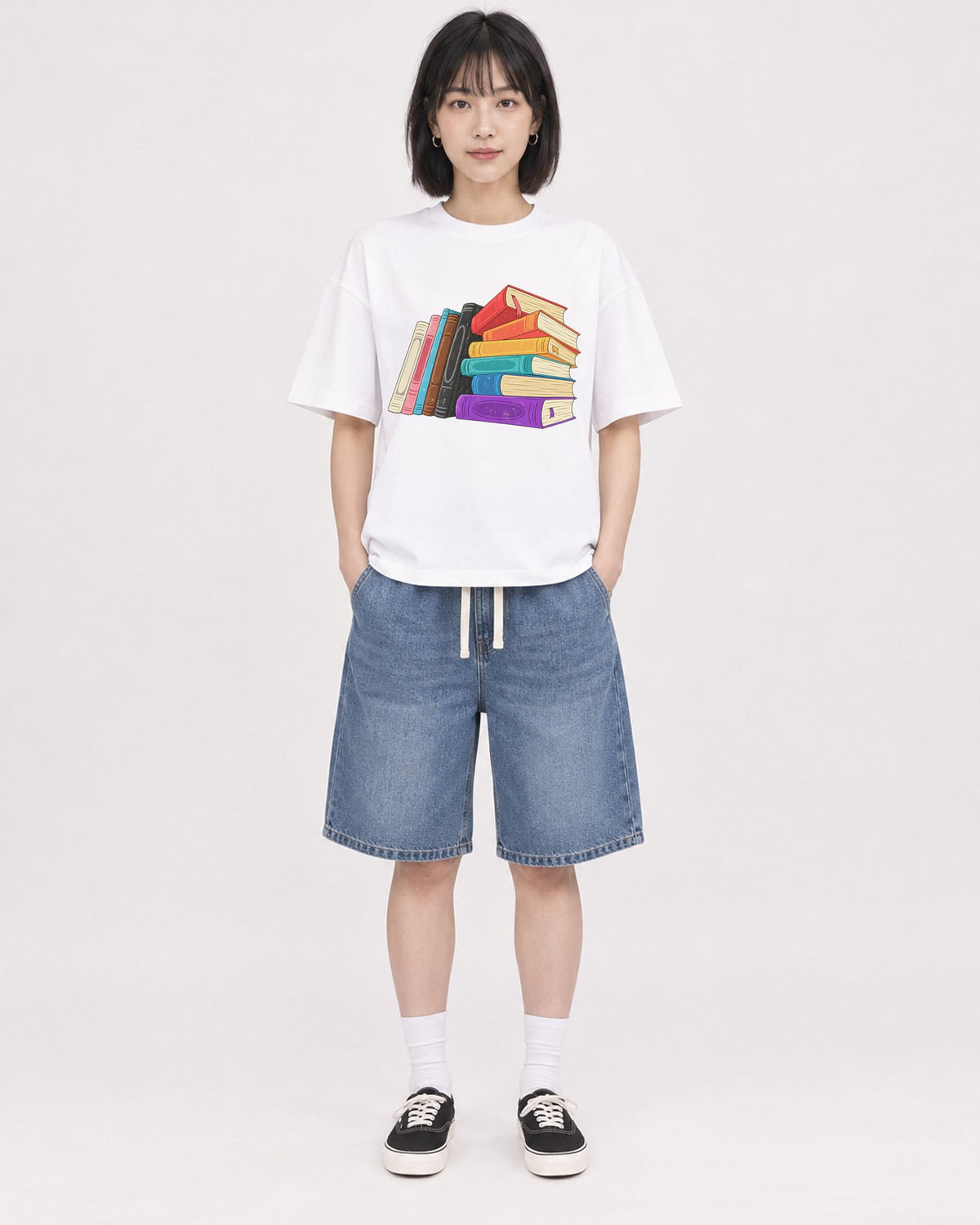 Mockup Boxy Heavyweight Tee White female full-body 11