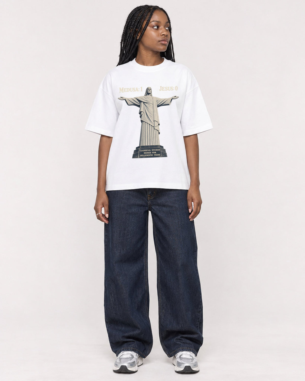 Mockup Boxy Heavyweight Tee White female full-body 04