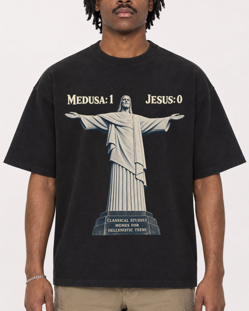 Mockup Boxy Heavyweight Tee Black male close-up 04