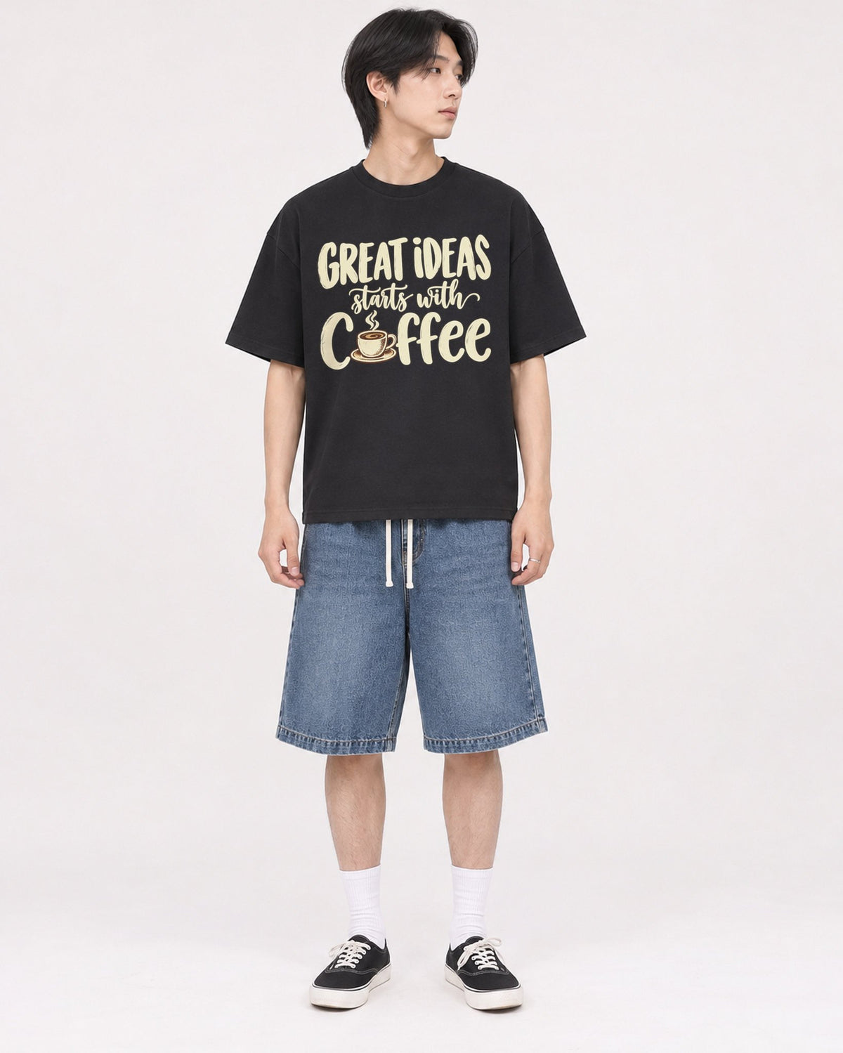 Mockup Boxy Heavyweight Tee Black male full-body 11