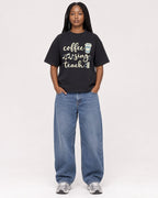 Mockup Boxy Heavyweight Tee Black female full-body 04