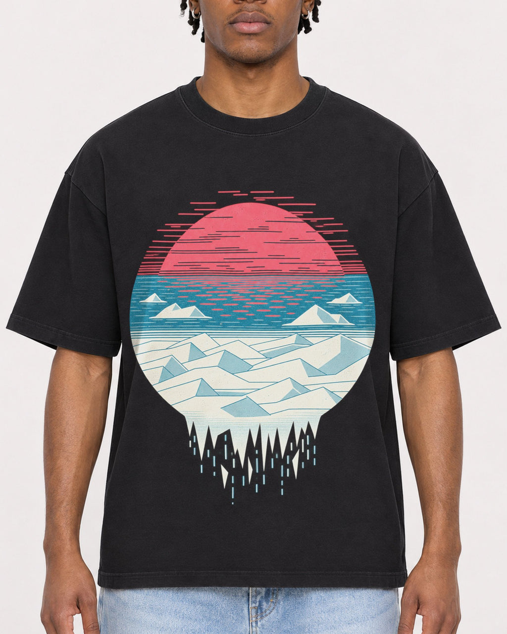 Mockup Boxy Heavyweight Tee Black male close-up 05