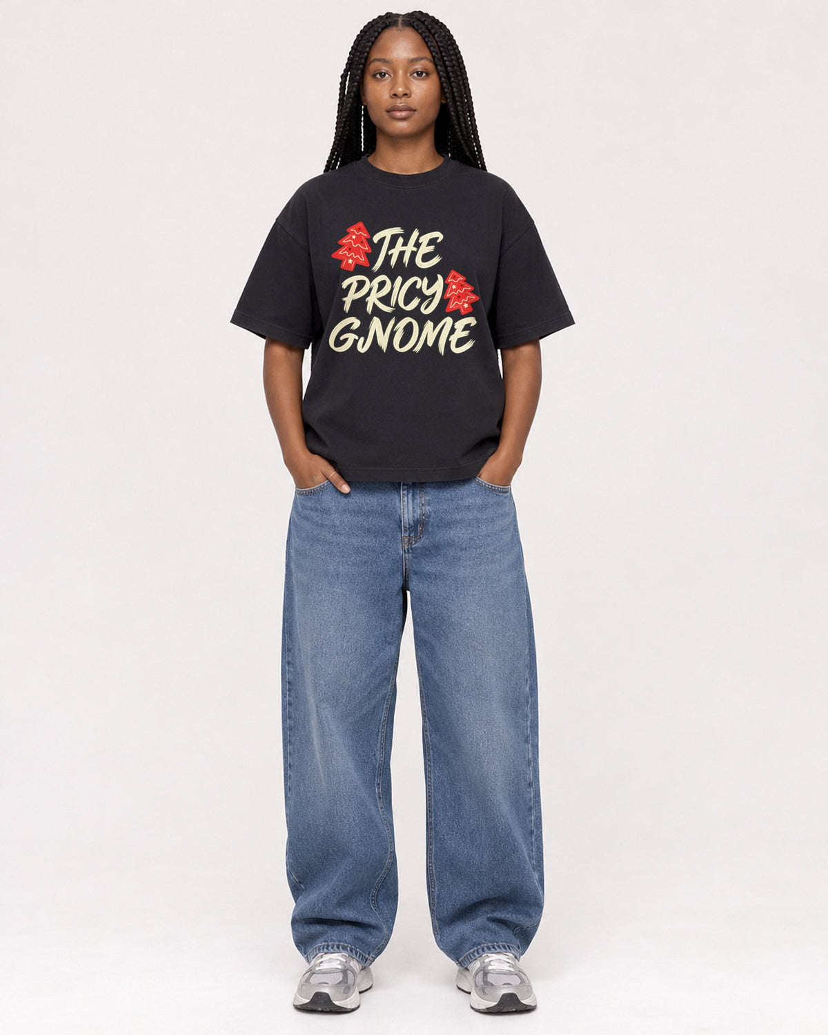 Mockup Boxy Heavyweight Tee Black female full-body 04
