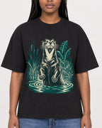 Mockup Boxy Heavyweight Tee Black female close-up 04