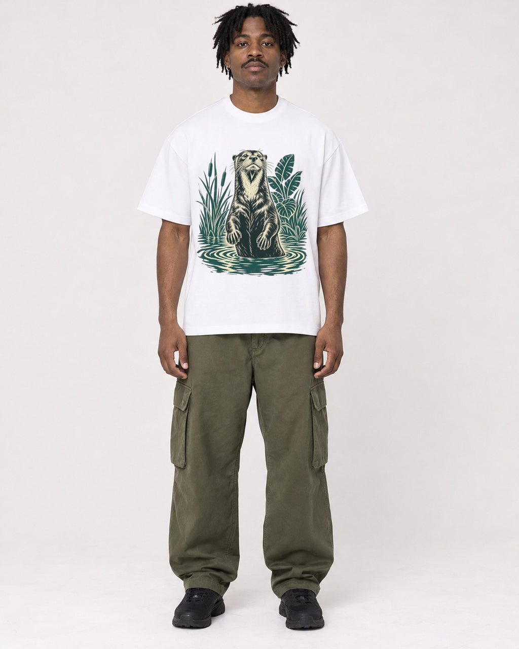 Mockup Boxy Heavyweight Tee White male full-body 04