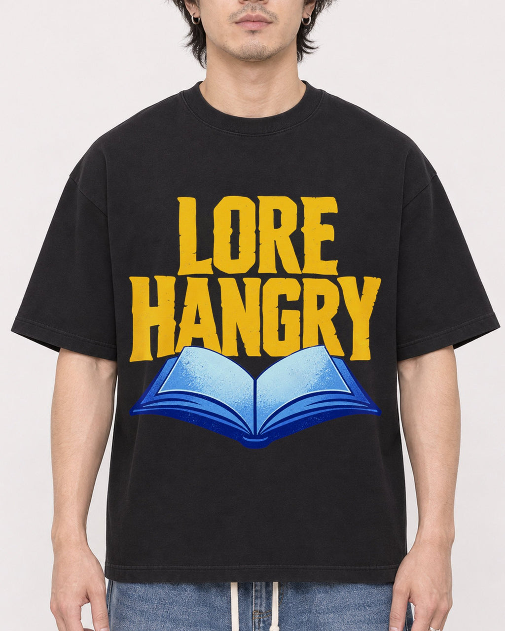 Mockup Boxy Heavyweight Tee Black male close-up 03
