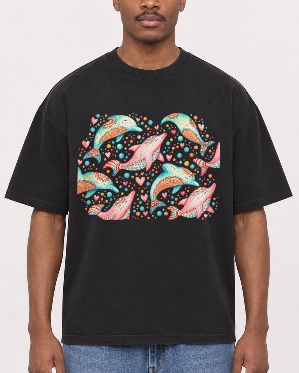 Mockup Boxy Heavyweight Tee Black male close-up 14