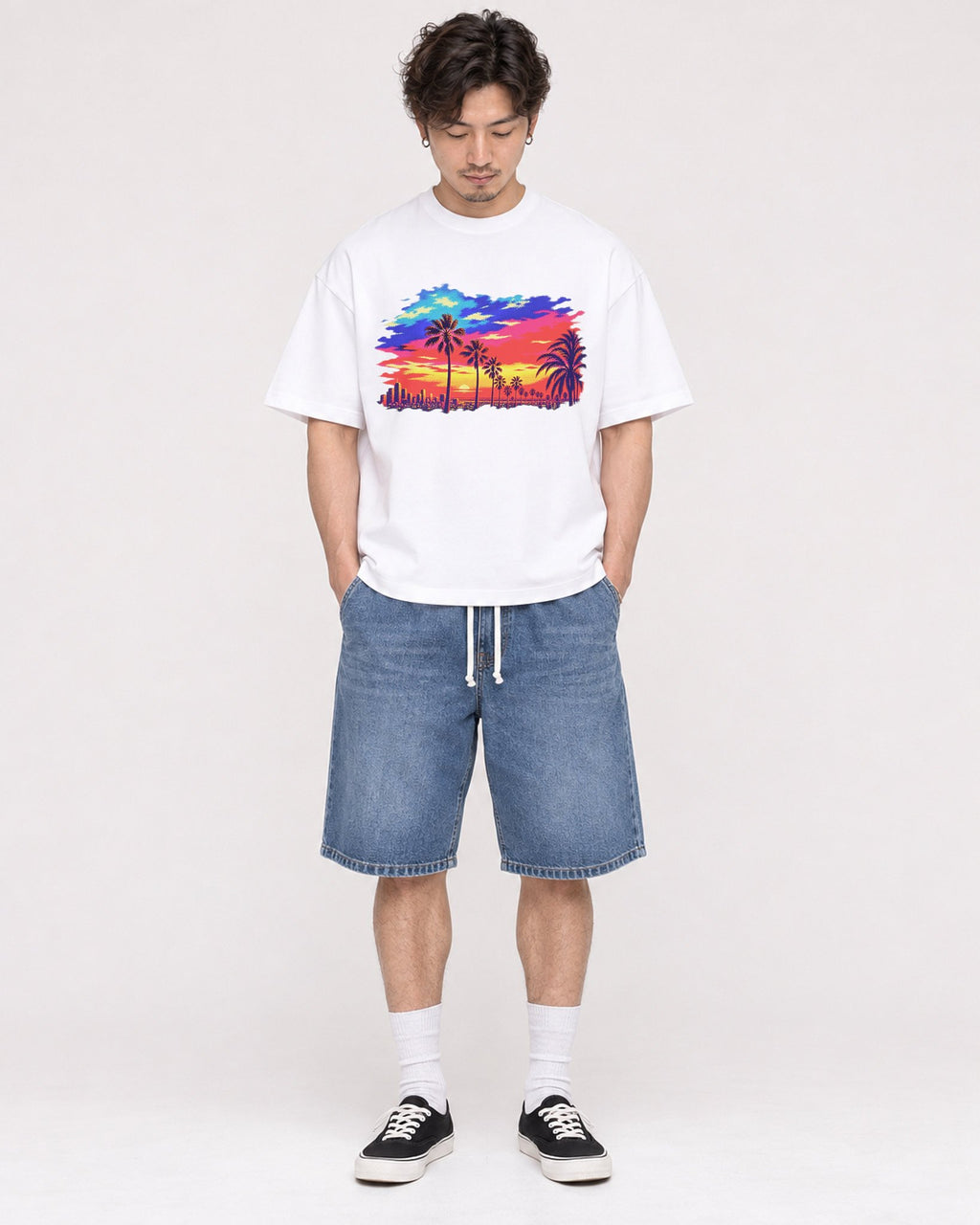 Mockup Boxy Heavyweight Tee White male full-body 03