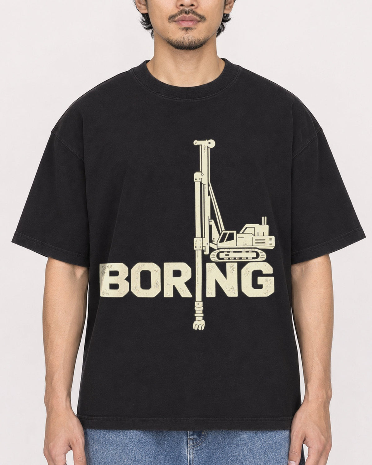 Mockup Boxy Heavyweight Tee Black male close-up 02